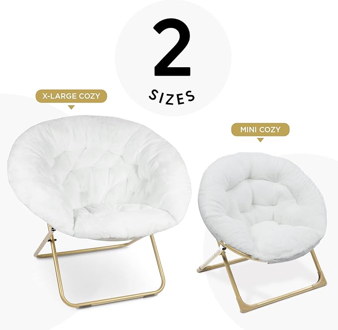 Milliard Mini Cozy Chair for Kids, Sensory Faux Fur Folding Saucer Chair for Toddlers, White