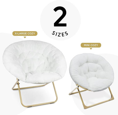 Milliard Mini Cozy Chair for Kids, Sensory Faux Fur Folding Saucer Chair for Toddlers, White