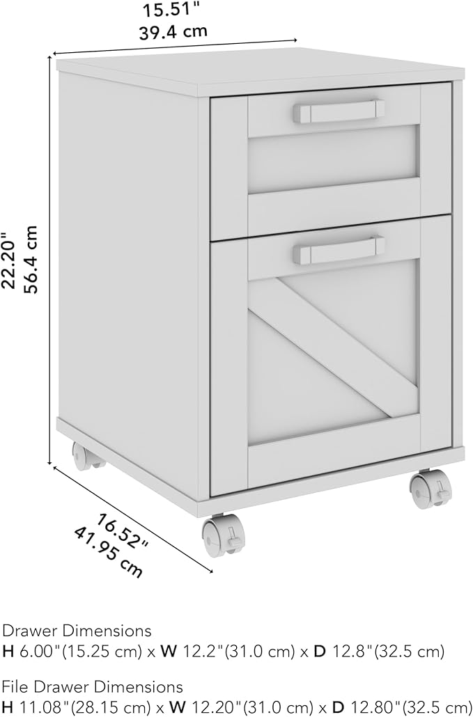 Bush Furniture Knoxville 2 Drawer Mobile File Cabinet, Rolling Document Storage for Home Office, Reclaimed Pine