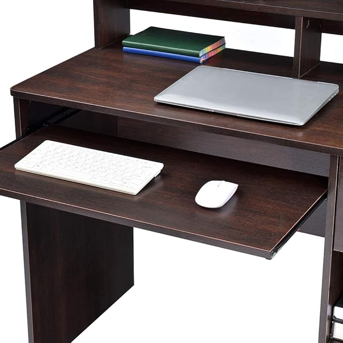 ROCKPOINT Axess Computer Keyboard Tray and Drawer Small Home Office Bedroom, Homework and School Studying Writing Desk for Student with Storage,Chocolate