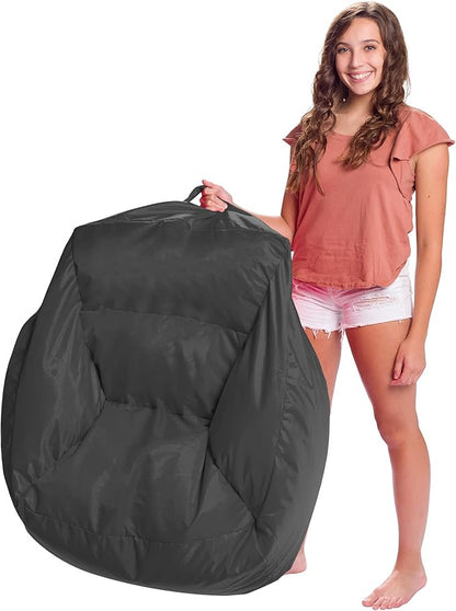 Posh Creations Structured Comfy Seat for Playrooms and Bedrooms, Large Bean Bag Chair, Coronado Chair, Charcoal Gray