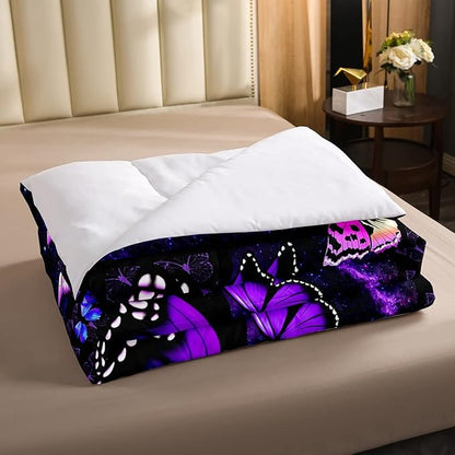 Erosebridal Butterfly Comforter Set Starry Sky Galaxy Comforter Blue Purple Butterfly Bedding Sets King for Kids Girls Teens Women Bed,Aesthetics Butterflies Quilt Duvet Set 2 Pillow Cases Room Decor
