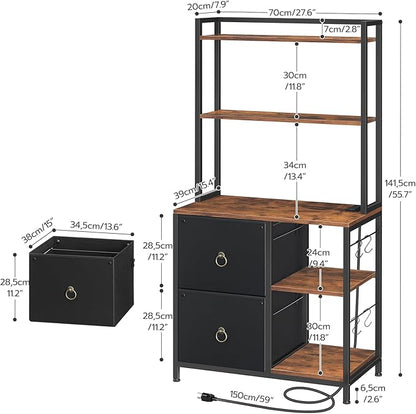HOOBRO File Cabinet, Filing Cabinet with Charging Station, office cabinet with Bookshelf and Open Storage Shelf, for Home Office, A4/Letter Size, Nonwovens Drawer, Black and Rustic Brown BFK70UWJ01