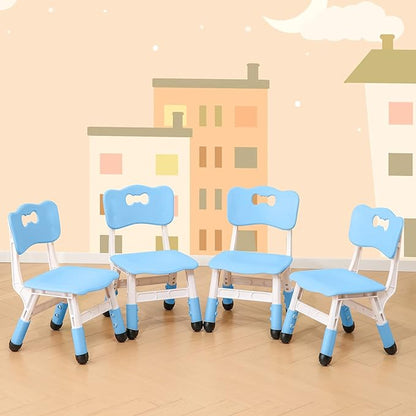 4 Piece Kids Chair Set 3 Levels Adjustable Stackable Kids Chairs Ideal for Playrooms, Schools, Daycares and Homes Washable and easy to clean Max weight 220LB(Blue4-Piece set)