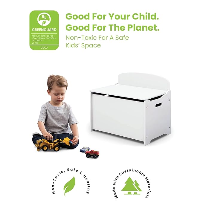 Delta Children MySize Deluxe Toy Box - Greenguard Gold Certified, Bianca White & Canton Toddler Bed, Cherry