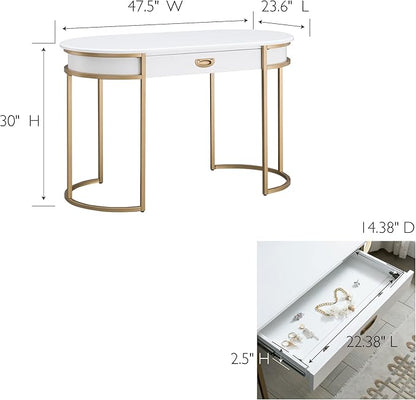 Leick Home 85405 Home Office Computer Desk with Dropfront Keyboard Drawer, Furniture, Cottage White/Gold