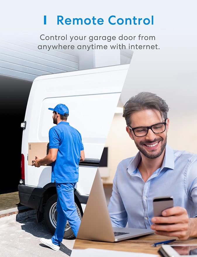 Smart Garage Door Opener Remote with External Antenna, Compatible with Amazon Alexa, SmartThings, Control Up to 3 Single Doors(with 2 Door Sensors)