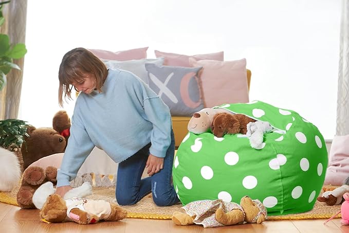 Aubliss Stuffed Animal Bean Bag Storage Chair (Green Dot, X-Large (48''))