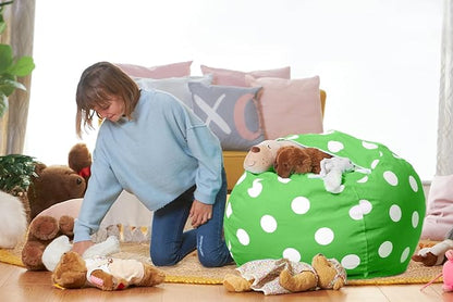 Aubliss Stuffed Animal Bean Bag Storage Chair (Green Dot, X-Large (48''))