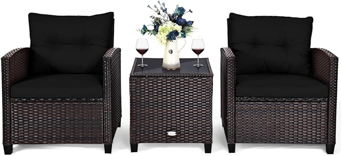 3 PCS Patio Furniture Set, OneSize, Black