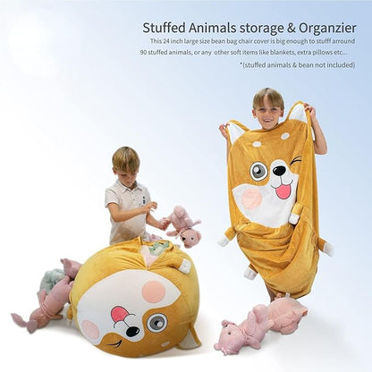 Shiba Inu Dog Stuffed Animal Storage for Children Room Decorations, Boys and Girls Bean Bag Chairs, Toys Organizers, Velvet Fabric Super Soft Large Size Cover Only