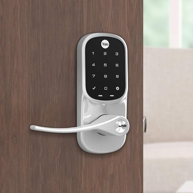 Yale Assure Lever Entry Door Lock with Wi-Fi Connected Touchscreen, Satin Nickel Smart Keypad Door Lock with Handle, Back-Up Key, and Z-Wave Compatibility, YRL226-ZW2-619