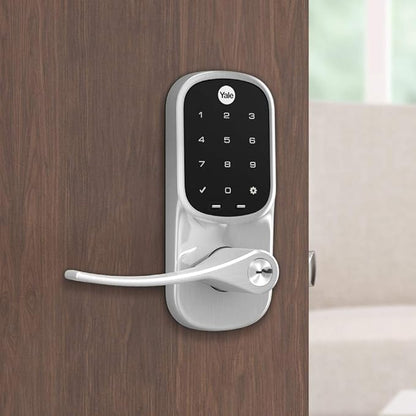 Yale Assure Lever Entry Door Lock with Wi-Fi Connected Touchscreen, Satin Nickel Smart Keypad Door Lock with Handle, Back-Up Key, and Z-Wave Compatibility, YRL226-ZW2-619