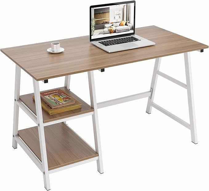 sogesfurniture 47 inches Writing Computer Desk, Trestle Desk Study Desk, Laptop PC Desk, Workstation with Storage Shelf, Home Office Desk Sturdy Table Study Table,Oak BHUS-CS-Tplus-120OK