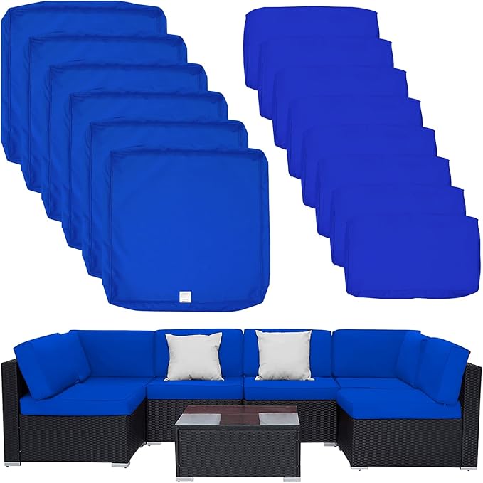 ClawsCover 14Pack Outdoor Patio Seat and Back Cushions Replacement Covers Fit for 7Pieces 6-Seater Wicker Rattan Sectional Couch Chair Furniture Set,Royal Blue-Include Cover Only (Large)