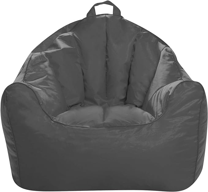 Posh Creations Structured Comfy Bean Bag Chair for Gaming, Reading, and Watching TV, Malibu Lounge, Soft Nylon-Charcoal Gray