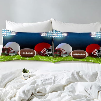 American Football Comforter Set Twin,Boys Ball Games Sports Bedding Set Football Helmet Field Down Comforter For Kids Teens Sport Theme Bedroom,Soft Microfiber Quilt Duvet Sets With 1 Pillow Case