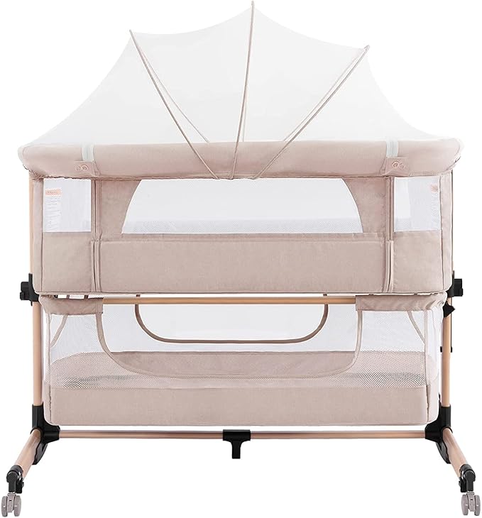 3 in 1 Baby Crib Bedside Crib,Baby Bassinet,Baby Bed Adjustable Portable Bed for Infant/Baby,Light Beige