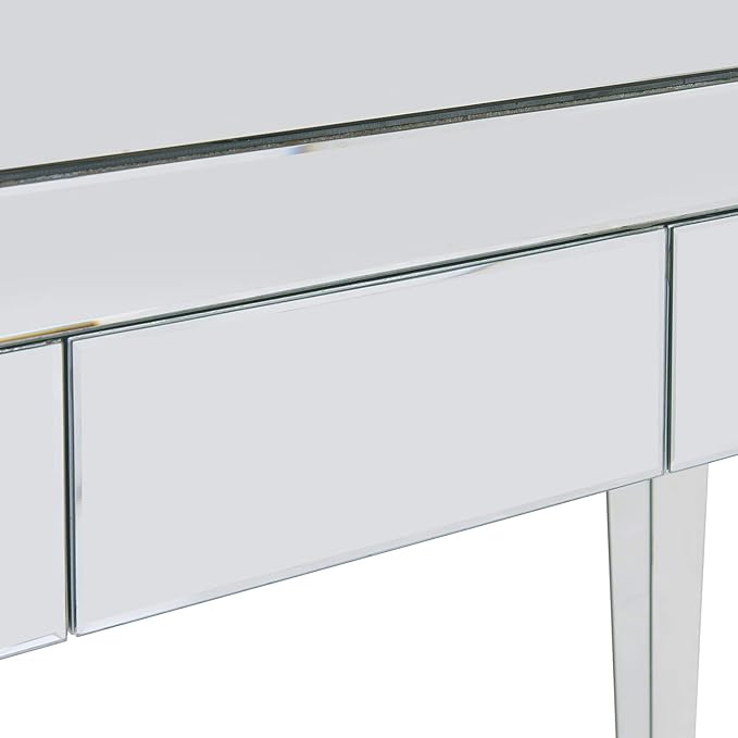 SEI Furniture Glenview Glam Mirrored Writing Desk w/ Drawers, Matte Silver
