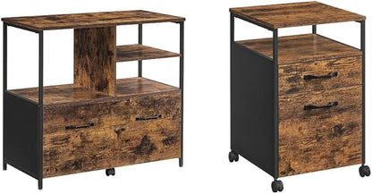 VASAGLE Lateral File Cabinet with Open Shelves and Drawer Mobile Filing Cabinet with Wheels