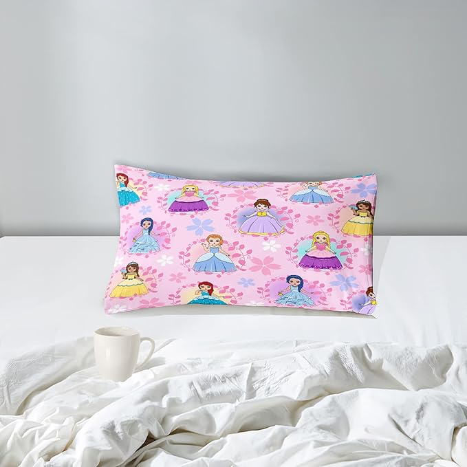 Princess Comforter Sets Twin for Girls, Cute Princess Bedding Comforter Sets, Pink Twin Size Comforter Set for Girls Kids Twin Bedding Set with 1 Pillowcase