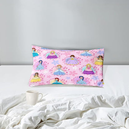 Princess Comforter Sets Twin for Girls, Cute Princess Bedding Comforter Sets, Pink Twin Size Comforter Set for Girls Kids Twin Bedding Set with 1 Pillowcase