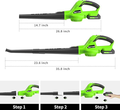 SEYVUM Leaf Blower, 20V Cordless Leaf Blower with 2 Pcs Battery, Electric Leaf Blower for Lawn Care, 320CFM 150MPH Battery Powered Leaf Blower, for Patio, Garden Cleaning, Fast Charger Included, Green