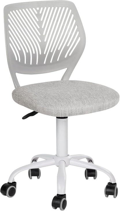 FurnitureR Desk Chair Armless, Study Computer Chair Adjustable Swivel for Student Children Kids, Comfy Cute Home Office Chair Fabric Seating Cushion and Plastic Low-Back with Rolling Wheels, Grey