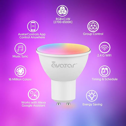 GU10 Smart Bulb 4 Pack, RGBCW Color Changing Alexa LED Light Bulbs 5W - WiFi Track Light Bulbs Dimmable Music Sync 2.4G WiFi Smart Bulbs Compatible with Google Assistant for Kitchen, Bedroom