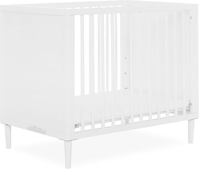 Lucas Mini Modern Crib with Rounded Spindles in White , 39x25.5x33 Inch (Pack of 1)