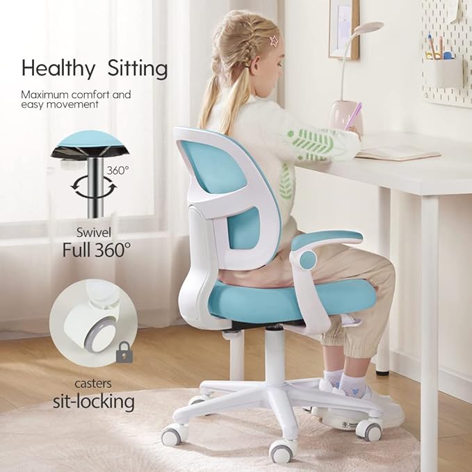 Kids Desk Chair, Height Adjustable Kids Chair, Ergonomically Designed Kids Computer Chair. Made Suitable for 4~12 Years Old Child, Light Blue