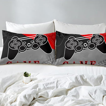 Gaming Bedding Sets for Boys Bedroom Soft Video Gamer Comforter Set Queen Size Black Red Game Controller Beddings for Kids Teens 1 Comforter and 2 Pillowcases
