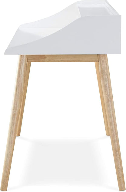 Alton Writing Computer Desk, Laptop PC Workstation, Retro Simple Study Table for Home Office, White
