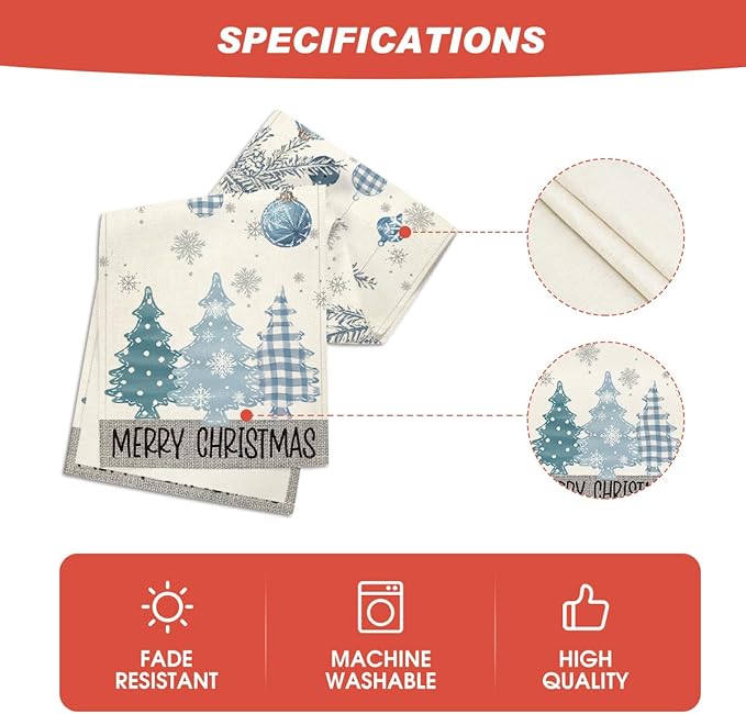 Artoid Mode Blue Pine Trees Merry Christmas Table Runner, Winter Xmas Holiday Kitchen Dining Table Decoration for Home Party Decor 13x90 Inch