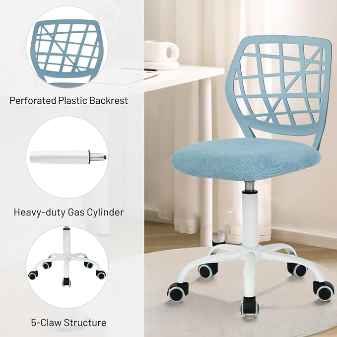 FurnitureR Child Desk Chair Office Chair Adjustable Kids Computer Task Chair Desk Chairs Swivel Armless Children Study Chair with Rolling Wheels, Light Blue