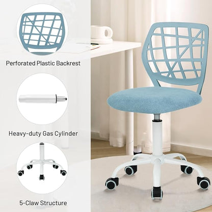 FurnitureR Child Desk Chair Office Chair Adjustable Kids Computer Task Chair Desk Chairs Swivel Armless Children Study Chair with Rolling Wheels, Light Blue