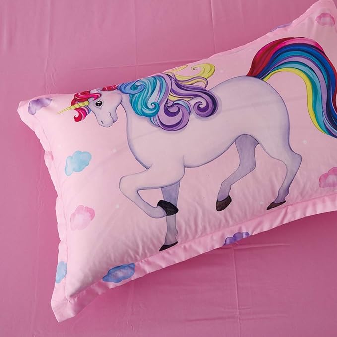 Wowelife Unicorn Comforter Set Queen 5 Pieces Unicorn Bedding Set Pink Rainbow Kids Bedding Set Bed in a Bag for Boys and Girls with Comforter, Flat Sheet, Fitted Sheet and 2 Pillowcases