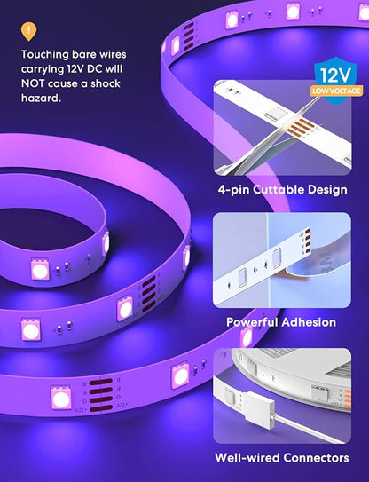 meross Smart LED Strip Lights, 32.8ft WiFi RGB Strip, Works with Apple HomeKit, Siri, Alexa&Google and SmartThings, App Control, Color Changing Lights Strip for Room, Party, Festivals, UL Listed