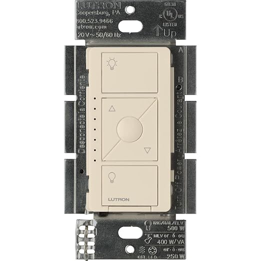 Lutron Caseta Original Smart Dimmer Switch ELV+ (Lutron Hub Required), 250W LED, Single-Pole/3-Way, Neutral Required, PD-5NE-LA, Light Almond