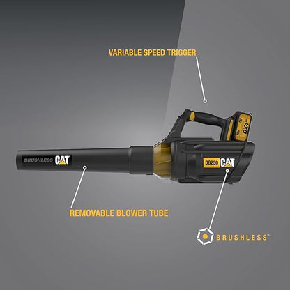 Cat DG250 18V Brushless 450 CFM 100 MPH Leaf Blower Cordless with Battery and Charger, 2-Speed Blowers for Lawn Care, Lightweight Cordless Leaf Blower – Battery & Charger Included