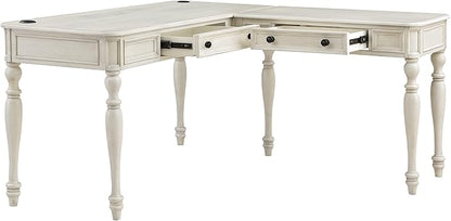 OSP Home Furnishings Country Meadows L-Shape Desk with 2 Full Drawers and Power Hub, Antique White