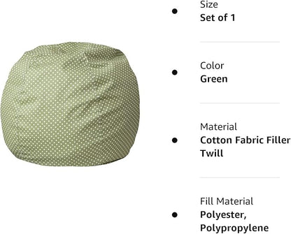 Flash Furniture Dillon Small Bean Bag Chair for Kids and Teens, Foam-Filled Beanbag Chair with Machine Washable Cover, Green Polka Dot