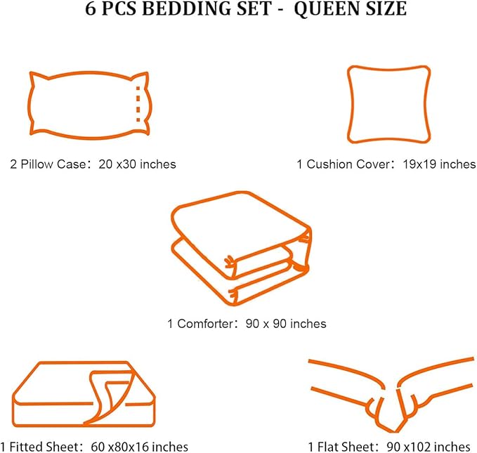 6 Pieces Bed in a Bag for Boys Bedding Sets Queen Size,Gamer Comforter Sets for Boys Kids, Gaming Comforter Set for Boys Room Decor with Flat Sheet,Fitted Sheet,Pillowcase,Cushion Cover