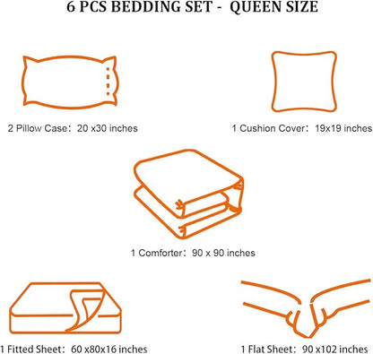 6 Pieces Bed in a Bag for Boys Bedding Sets Queen Size,Gamer Comforter Sets for Boys Kids, Gaming Comforter Set for Boys Room Decor with Flat Sheet,Fitted Sheet,Pillowcase,Cushion Cover