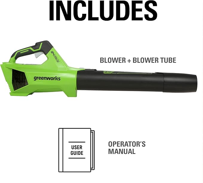Greenworks 24V (110 MPH / 450 CFM / 125+ Compatible Tools) Cordless Brushless Axial Leaf Blower, Tool Only