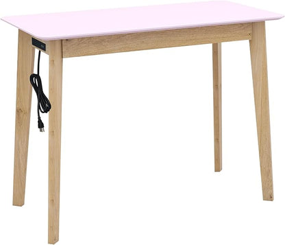 TaoHFE Pink Vanity Table with Rubber Wood Legs Small Spaces Girl Vanity Desk Glossy Pink 39 Inch Makeup Desk with USB Dressing Table No Mirror Computer Desk for Home Modern Vanity Desk for Bedroom