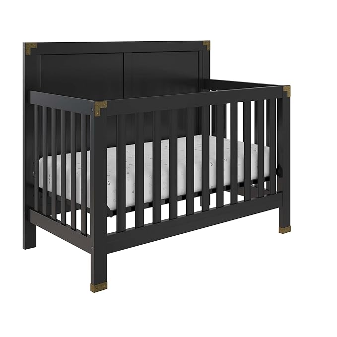Baby Relax Miles 5-in-1 Convertible Crib, Solid Pine Wood, Black