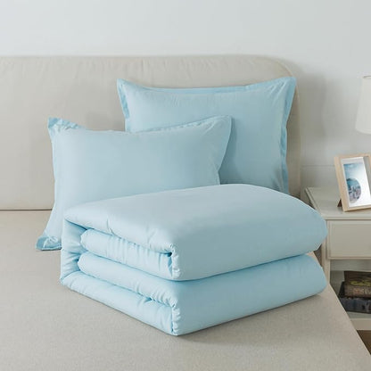 Full Size Baby Blue Comforter Set, Lightweight Down Alternative Soft Boho Bedding Comforter Set, Breathable Fluffy Microfiber Skin-Friendly Comforter for All Seasons
