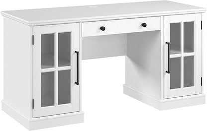 Bush Furniture Westbrook 60W Computer Desk with Storage and Keyboard Tray in White Ash | Farmhouse Desk for Home Office Workspace