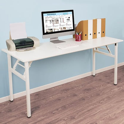 SDHYL 62 inches No Assembly Foldable Computer Desk for Home Office Workstation, Study and Writing, White